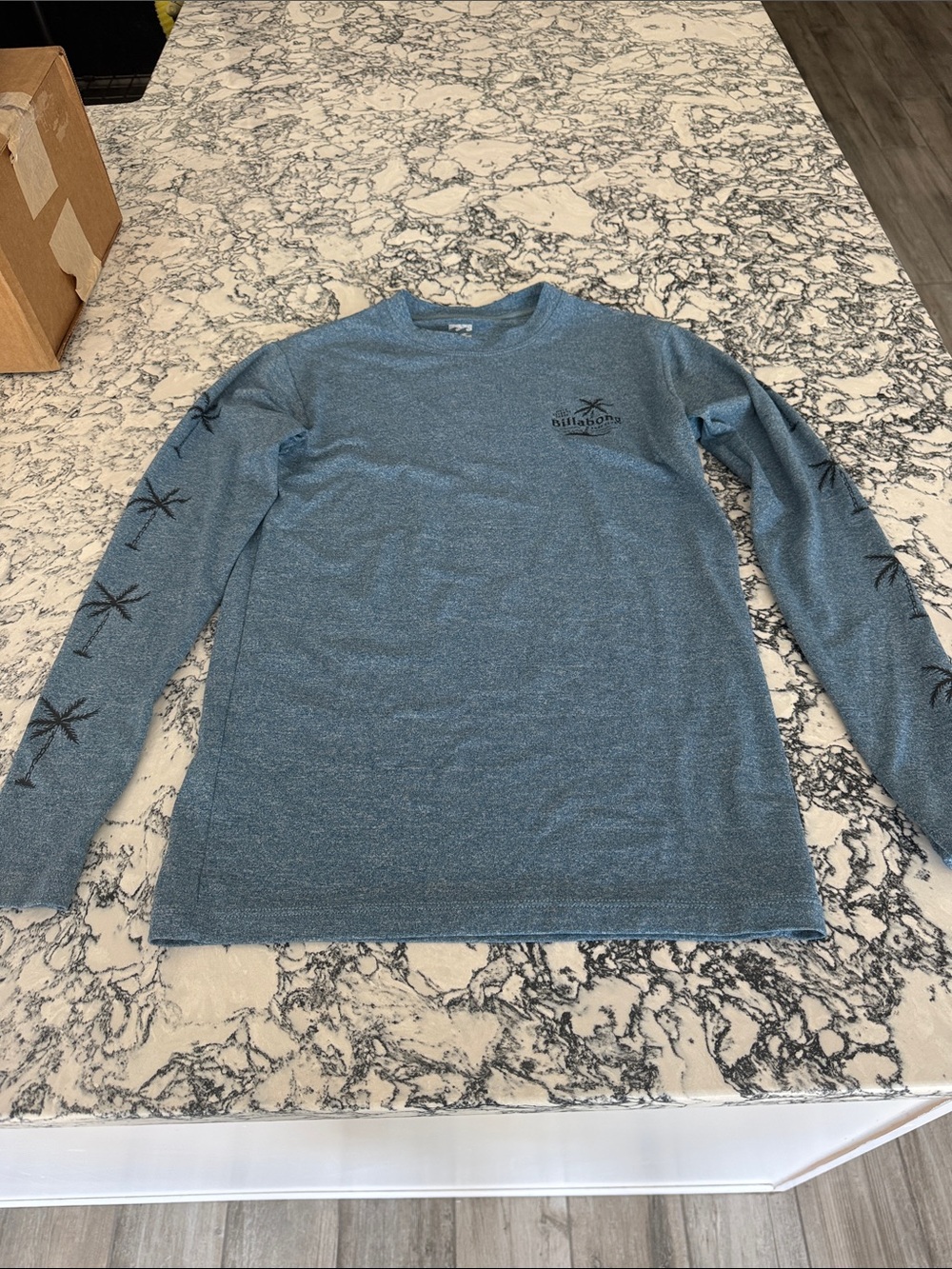 Billabong Kid’s Long Sleeve Heather Sky Blue Crew with Starfish Sleeve Accents